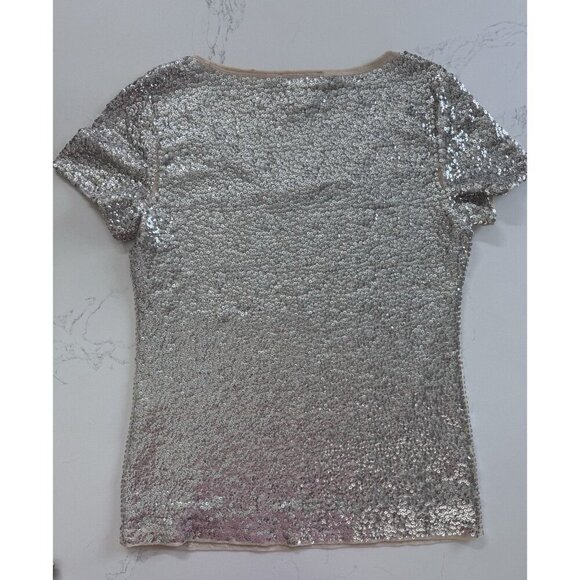 Michael Kors Sequin Top Women’s Large Short Sleeve Gold Silver Sparkle - Picture 13 of 16